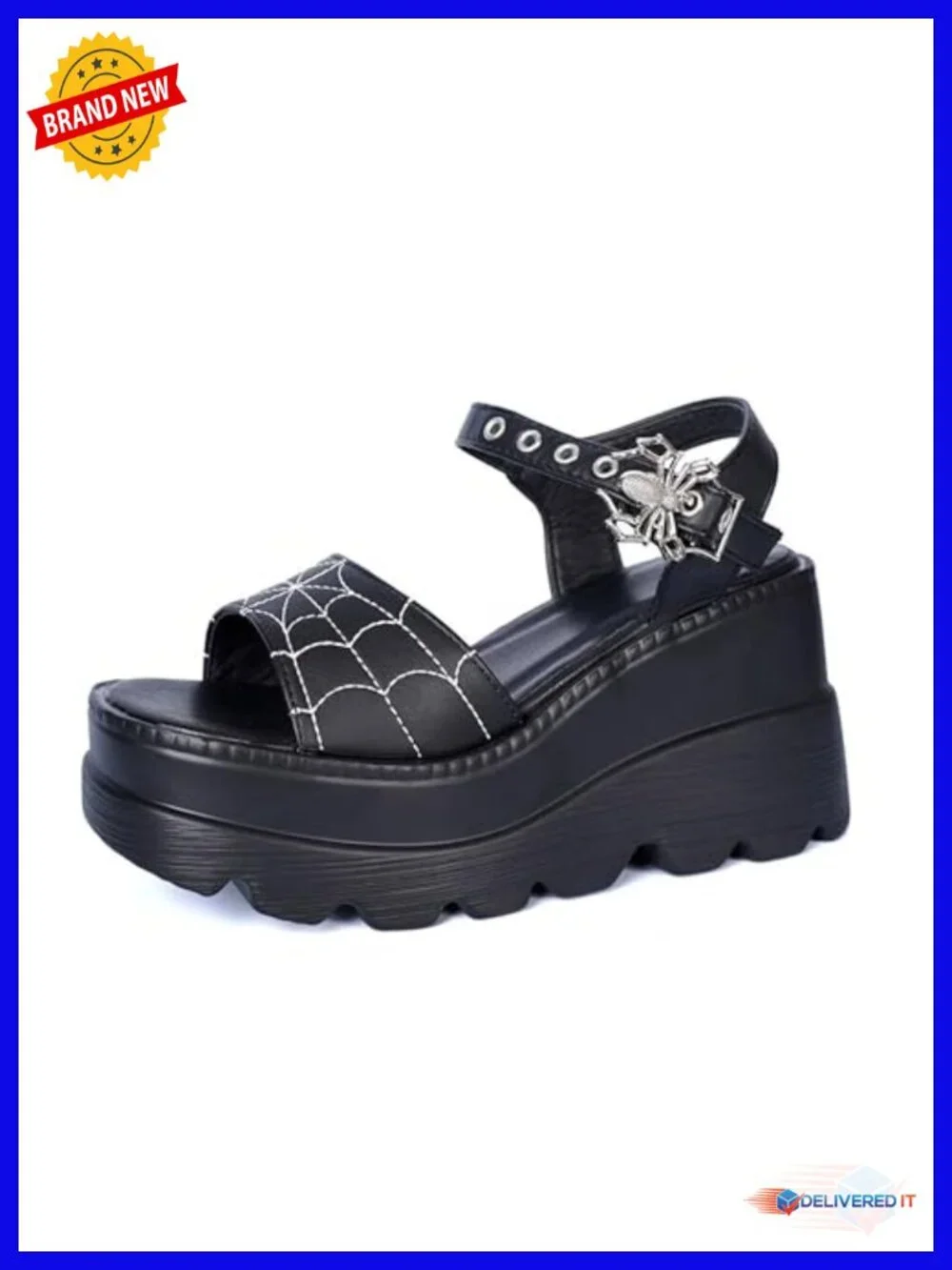 Wedge Sandals Platform Sandals with Metallic Spider Buckles